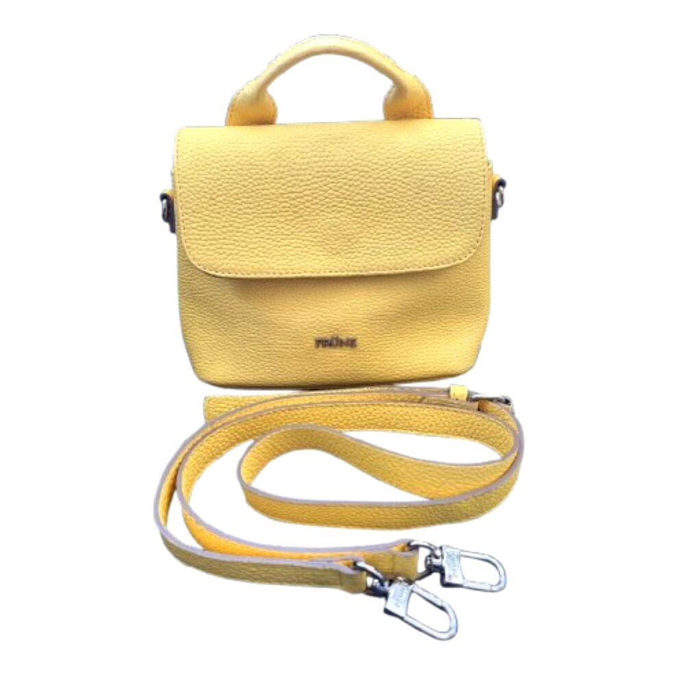 PRÜNE Miss Daisy Leather Satchel Crossbody Bag Yellow Top Handle Casual Everyday